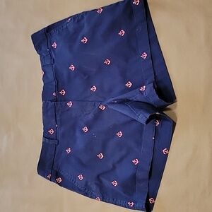 Cambridge Size 6 Navy Blue Pink Embroidered Anchor Shorts, Gently Used